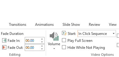 PowerPoint – ‘Play’ video options